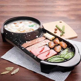 2 in 1 Electric Non-Stick Steamboat BBQ Teppanyaki Grill Plate Hotpot 2-8 Person