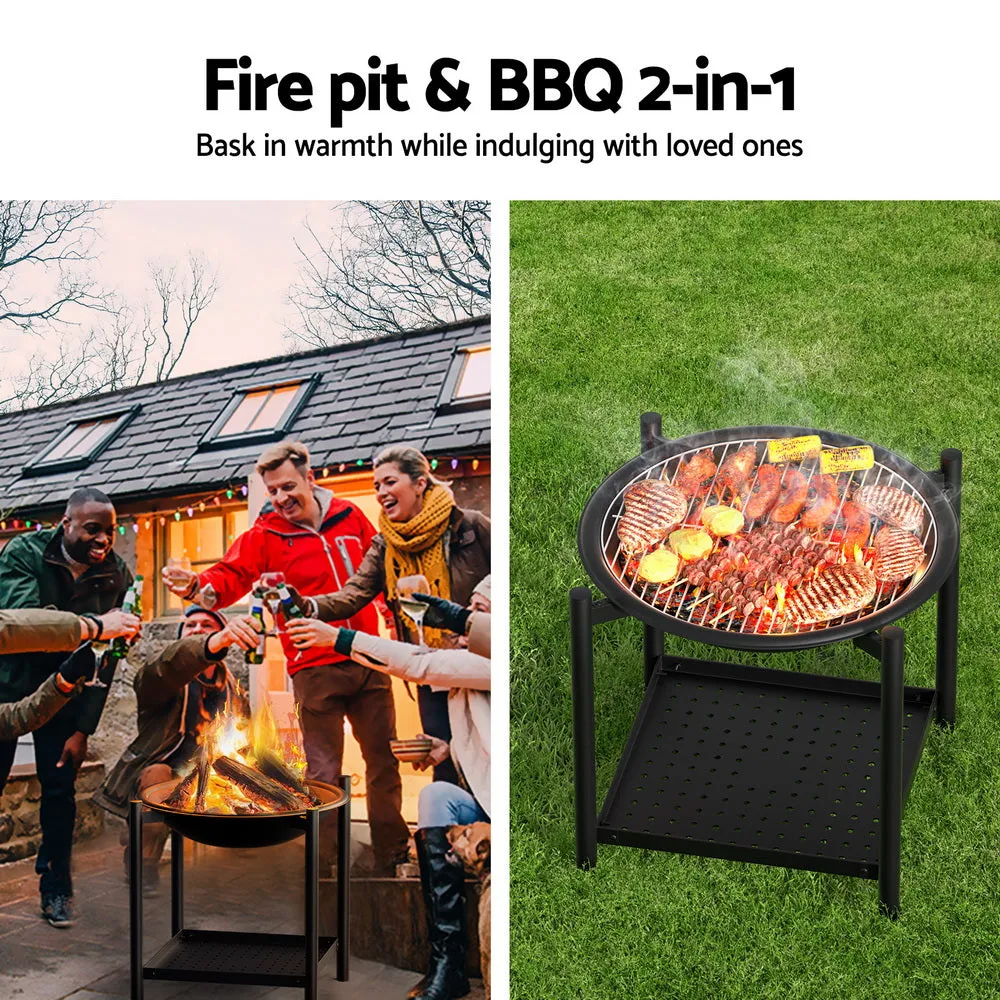 2-in-1 Heat-Resistant Fire Pit BBQ Grill, Steel - Grillz