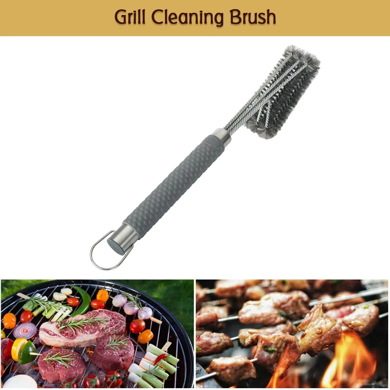 2255 3-head Grill Brush with Stainless Steel Bristles and Soft-Grip Handle