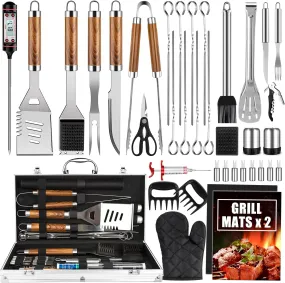 38 Pcs Stainless Steel Grill Tools Grilling Accessories with Aluminum Case, for Camping/Backyard Barbecue