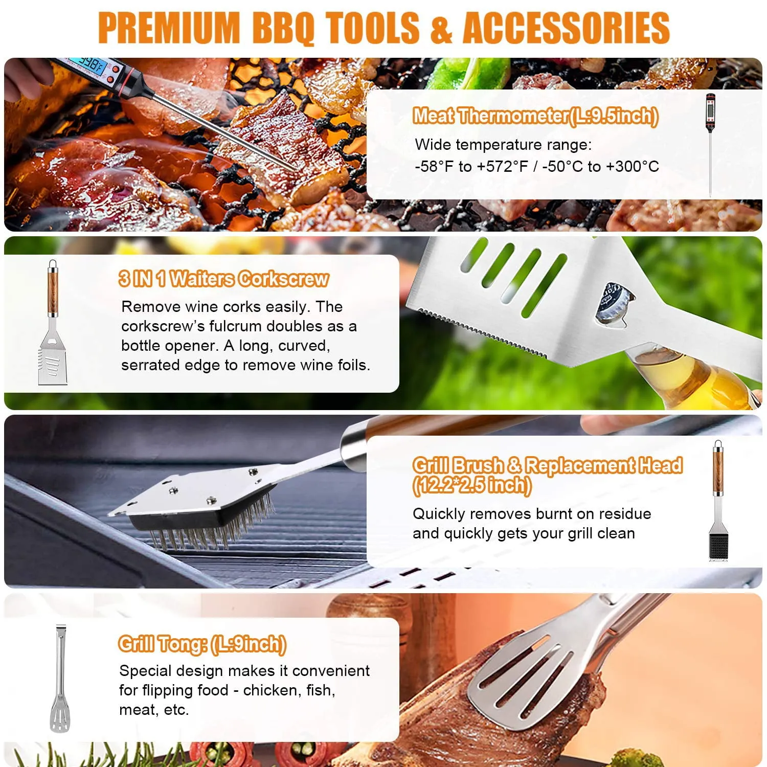 38 Pcs Stainless Steel Grill Tools Grilling Accessories with Aluminum Case, for Camping/Backyard Barbecue