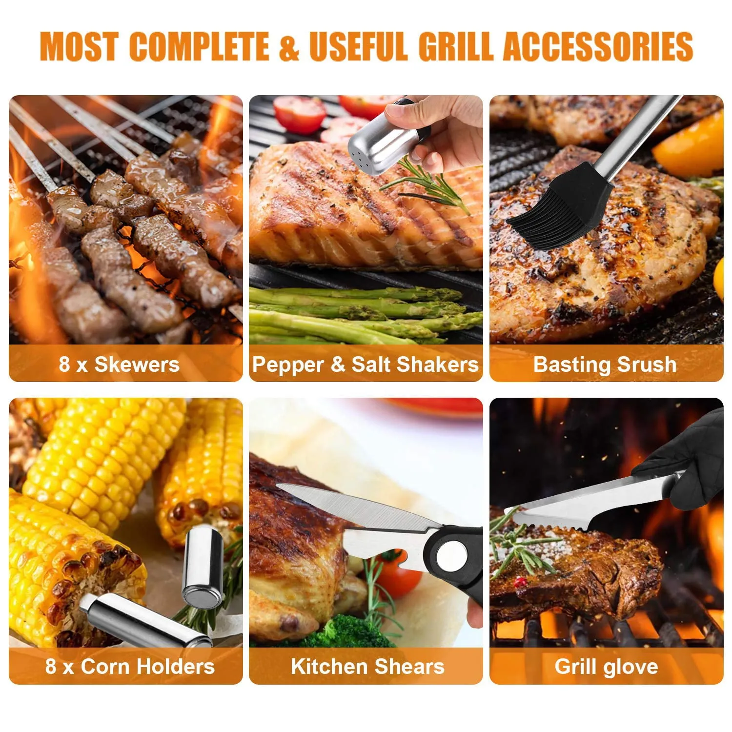 38 Pcs Stainless Steel Grill Tools Grilling Accessories with Aluminum Case, for Camping/Backyard Barbecue