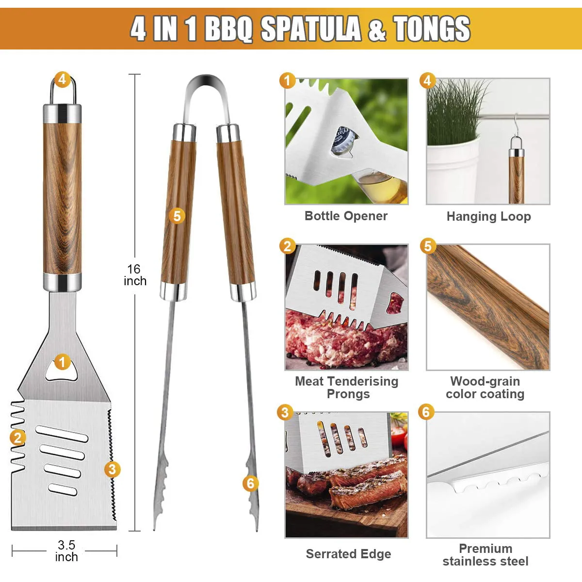 38 Pcs Stainless Steel Grill Tools Grilling Accessories with Aluminum Case, for Camping/Backyard Barbecue