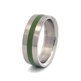 7mm Stainless Steel Green Line Ring - Size Q