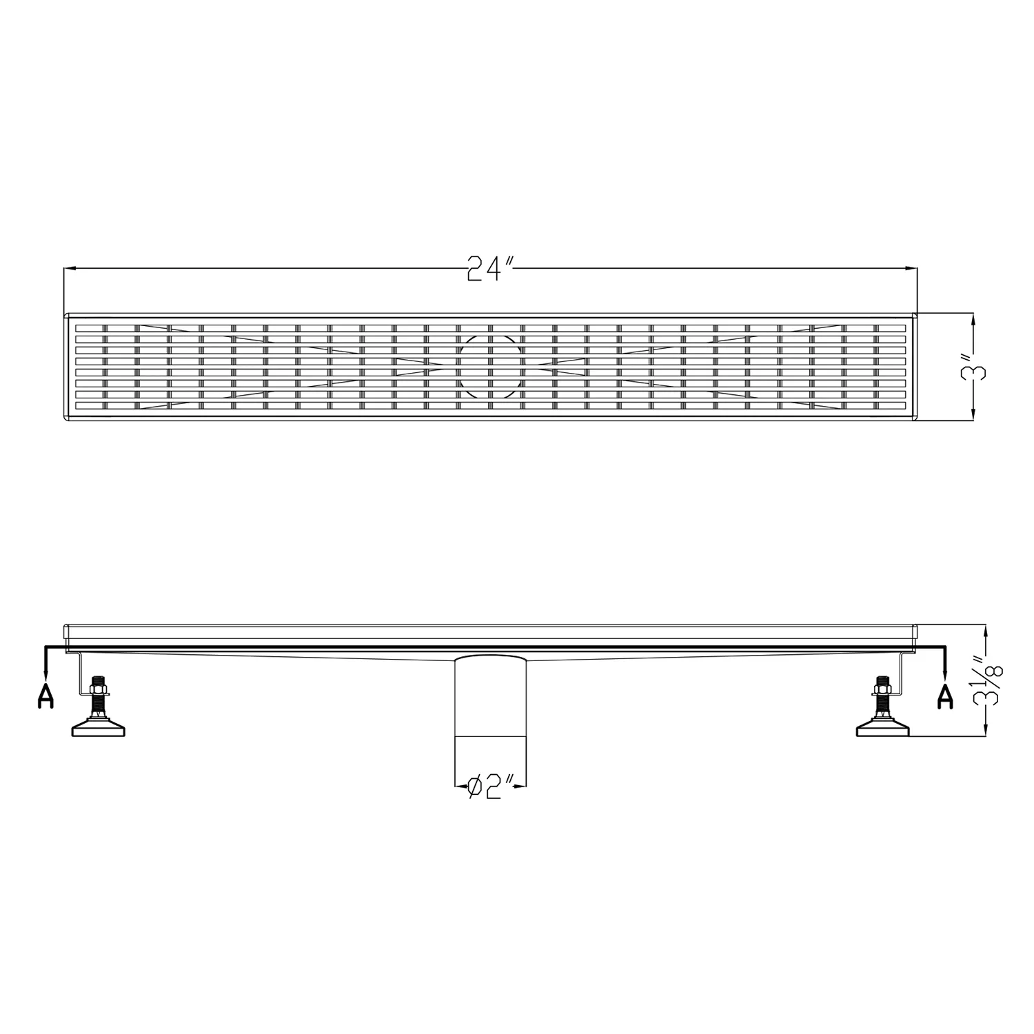 ALFI ABLD24D 24" Modern Stainless Steel Linear Shower Drain with Groove Lines