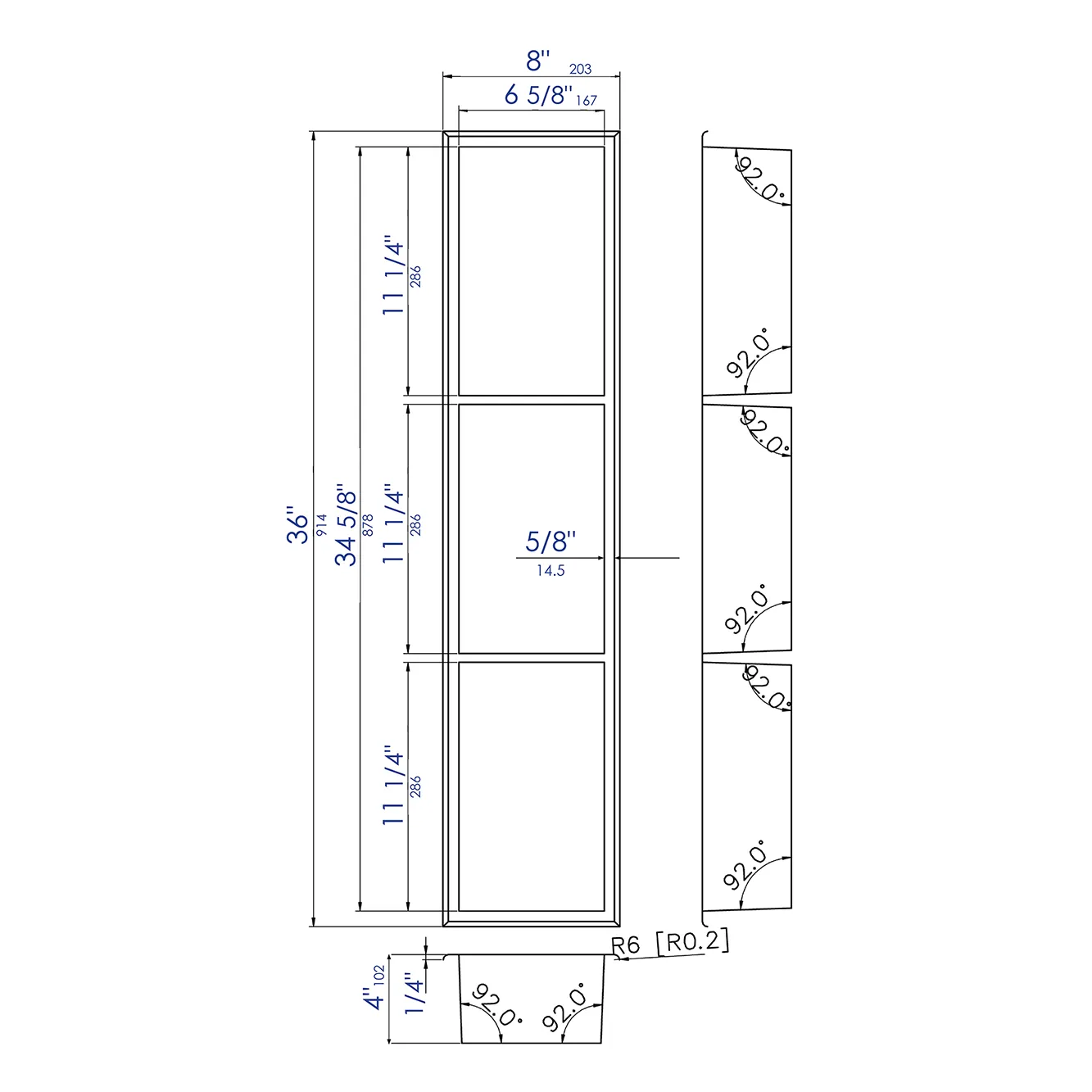 ALFI ABN0836-BSS 8 x 36 Brushed Stainless Steel Vertical Triple Shelf Bath Shower Niche