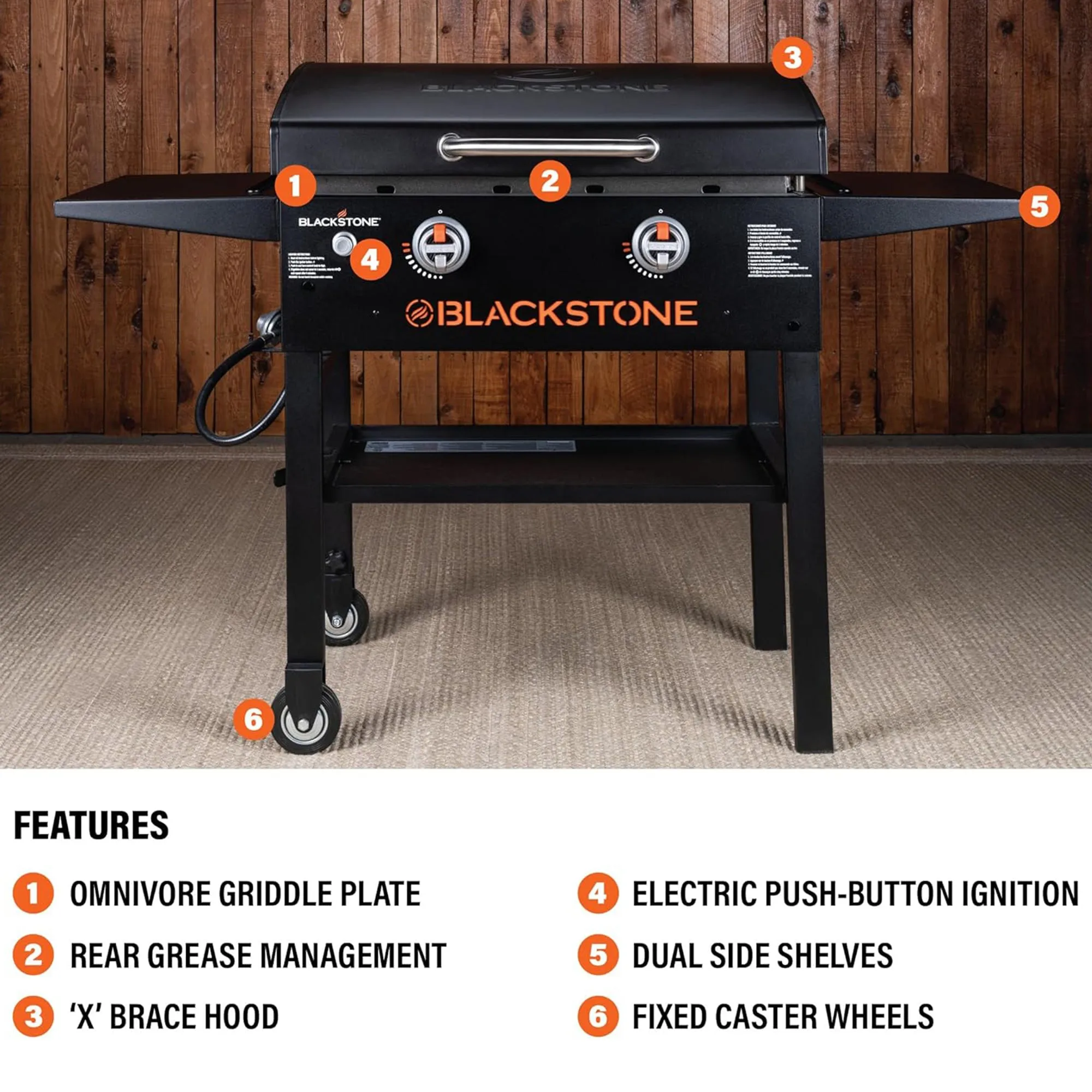 Blackstone 28" Omnivore Griddle w/X Braced Hood Propane Gas Outdoor Stove, Black