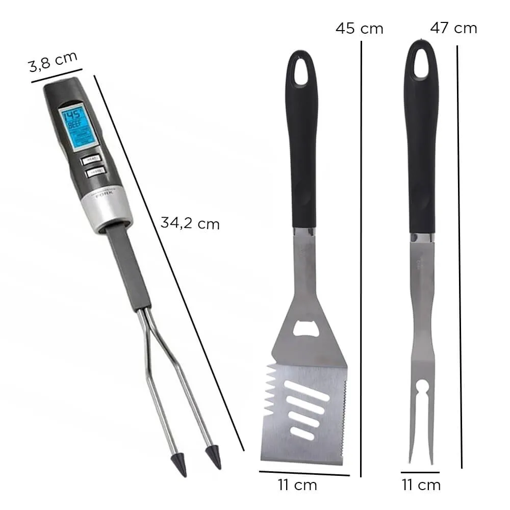 Braai Tool Set of 3 - Thermometer, Spatula and Fork