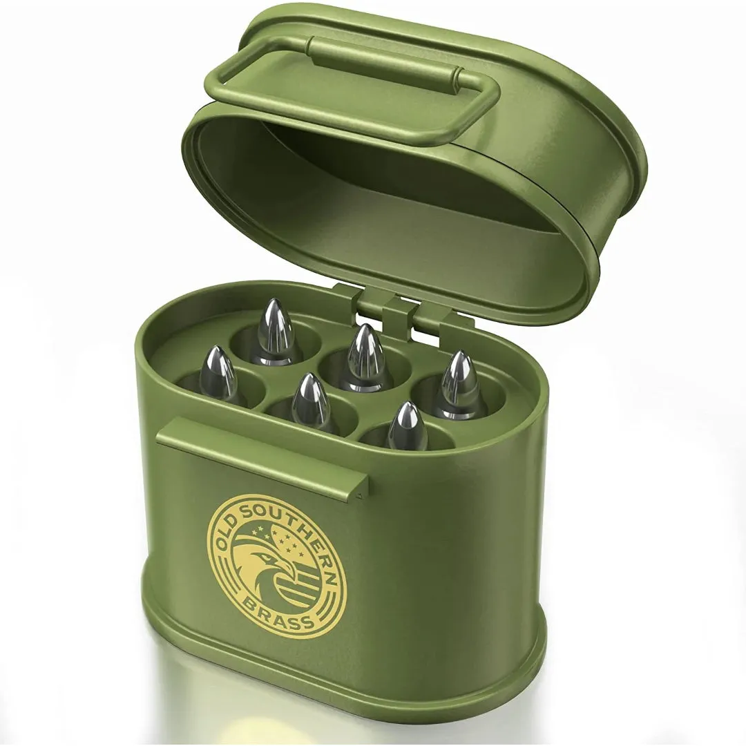 Bullet Whiskey Drink Chillers (Stainless Steel) with Tactical Military-Style Carrying Case