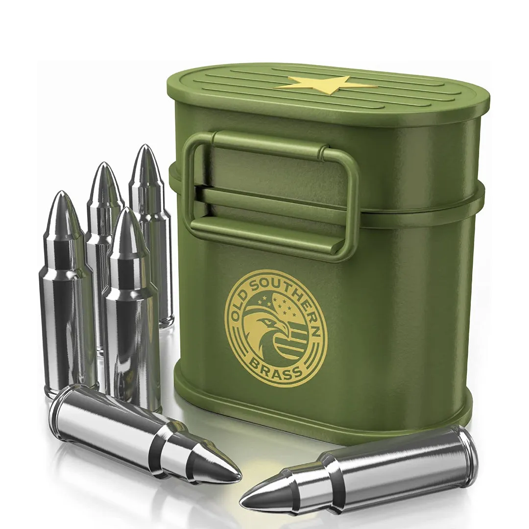 Bullet Whiskey Drink Chillers (Stainless Steel) with Tactical Military-Style Carrying Case