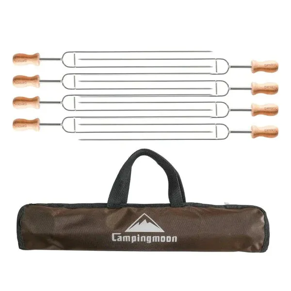 Campingmoon Wood handle Double Prong BBQ Skewers 8pcs Set