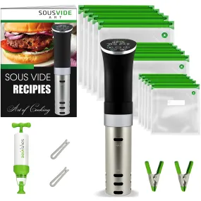 Cooker Kit - 1000w Sous Vide Immersion Circulator, 15 Vacuum Bags, Pump