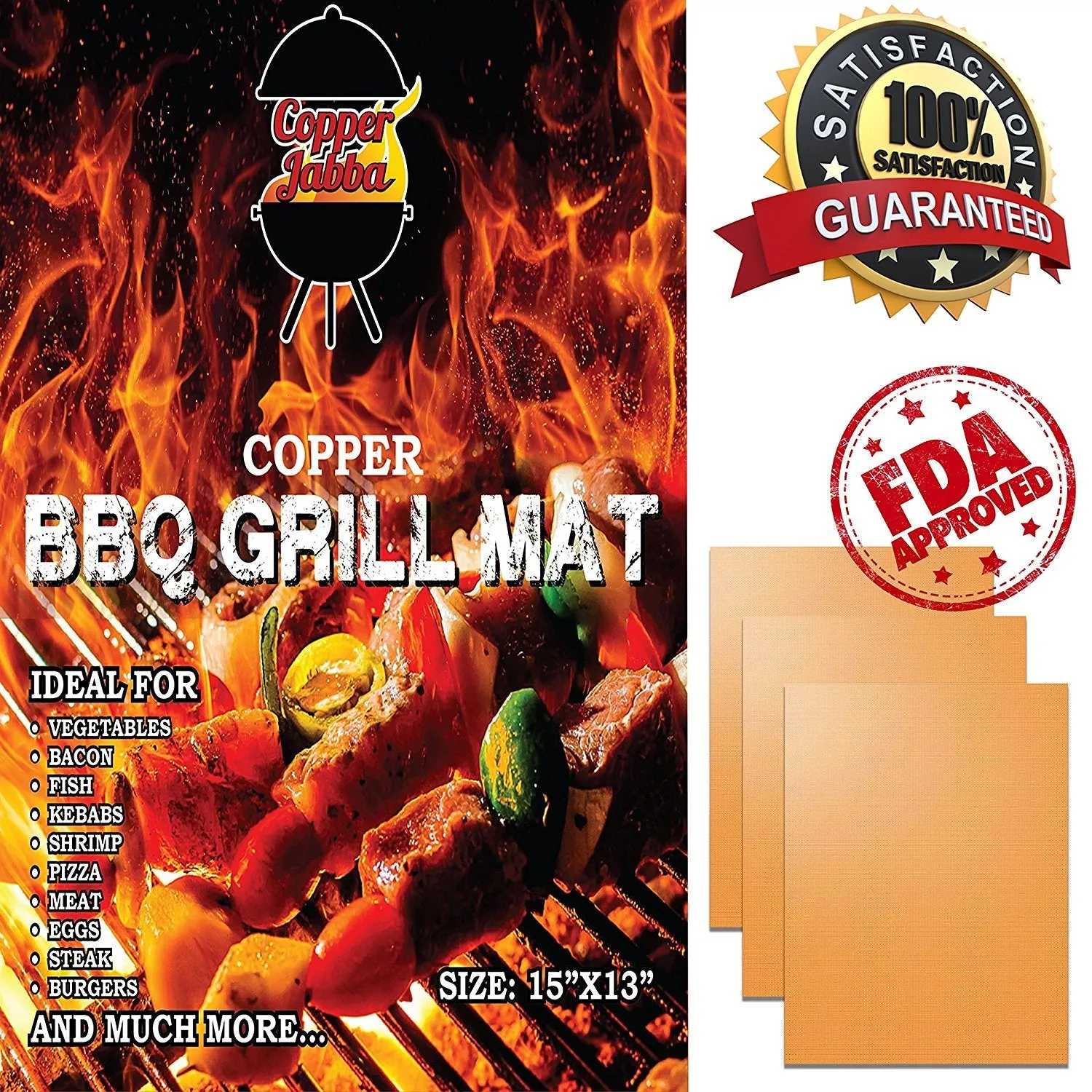 Copper Grill Mats (3 Pack) - New Durable Quality - Non-Stick Grill Mats - FDA Approved, PFOA Free, Grill Gift Accessory - For Gas, Charcoal, or Electric Grills - 16&quot; x 13&quot;