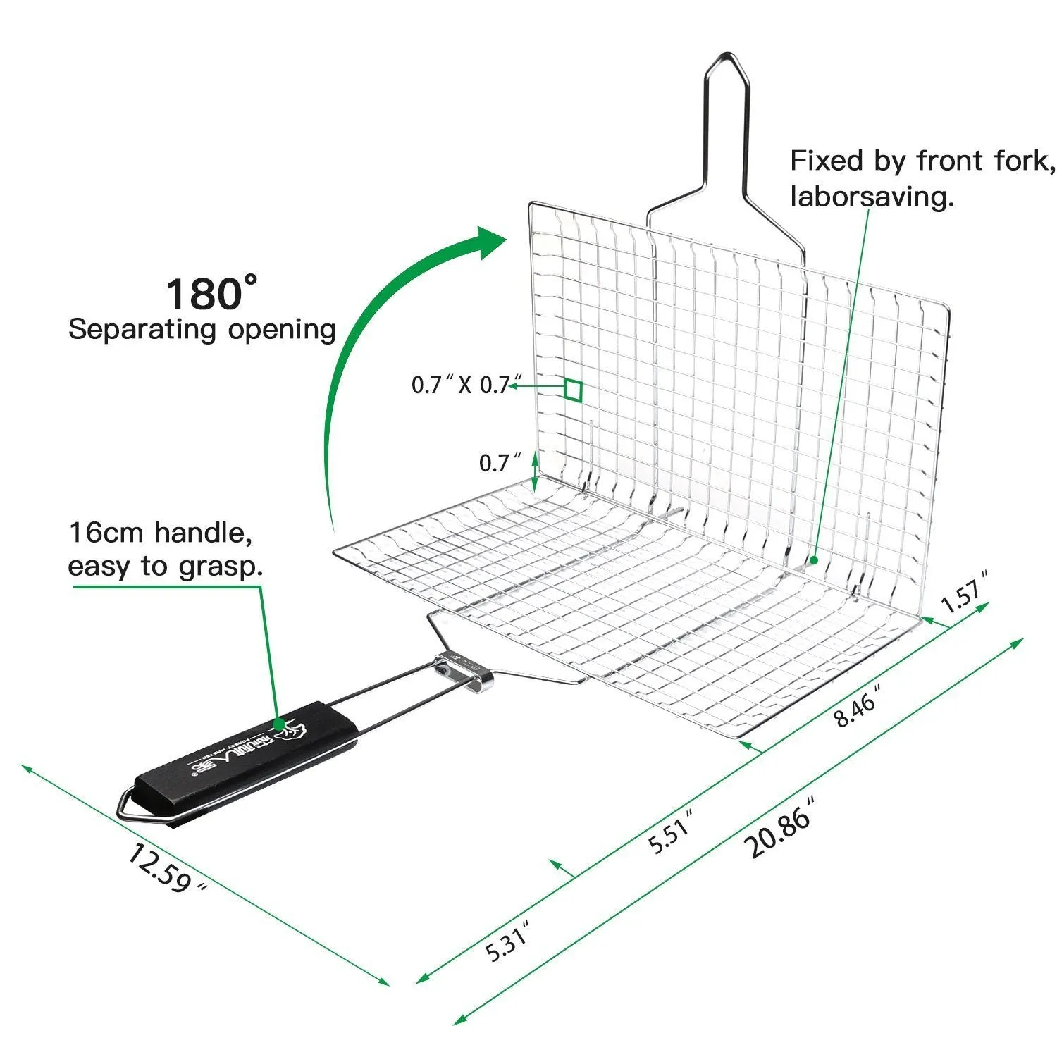 E-TECHING Portable Stainless Steel BBQ Barbecue Grilling Basket with Wooden Handle