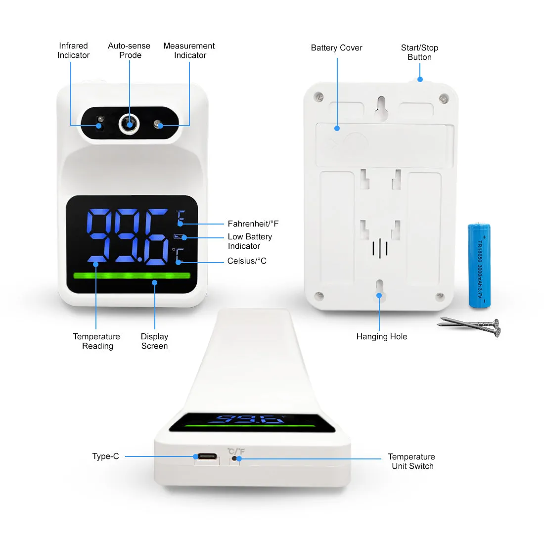 Gen 2 Wall-Mounted Thermometer Reader With Bluetooth iOS App