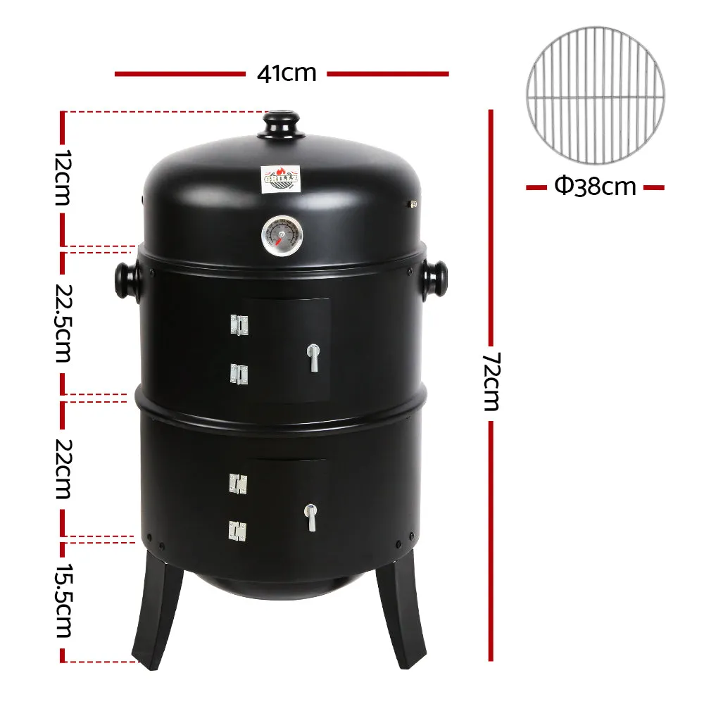 Grillz 3-in-1 Charcoal BBQ Smoker - Black