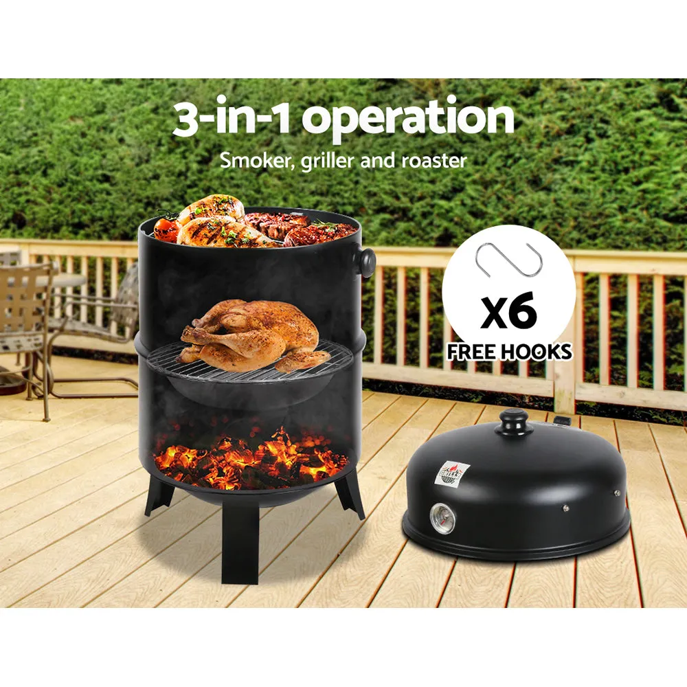 Grillz 3-in-1 Charcoal BBQ Smoker - Black