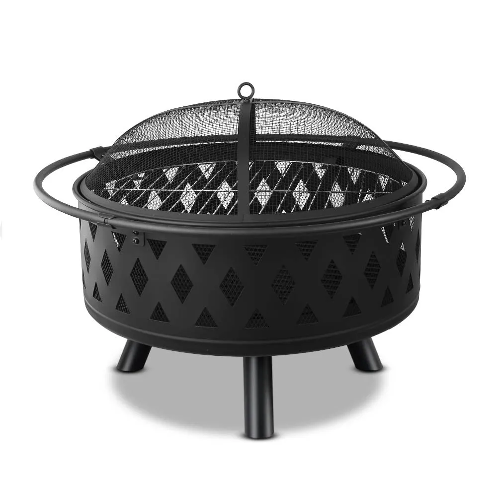 Grillz 32 Inch Portable Outdoor Fire Pit and BBQ - Black