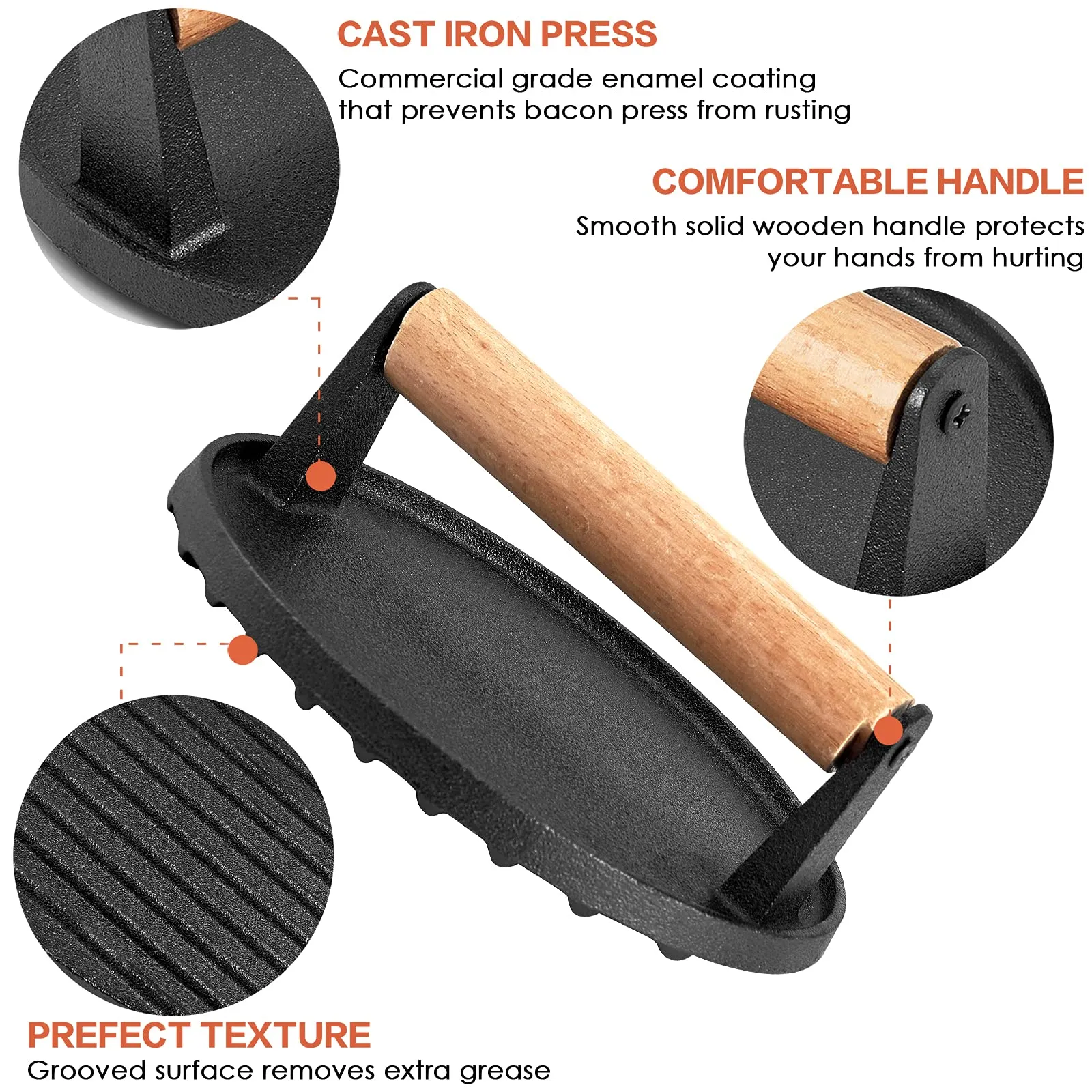 Heavy Duty Pre-Seasoned Cast Iron Grill Press Set