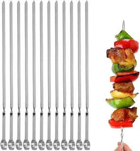 Kabob Skewers Flat Stainless Steel Reusable Grilling Skewers Set 24 Pcs