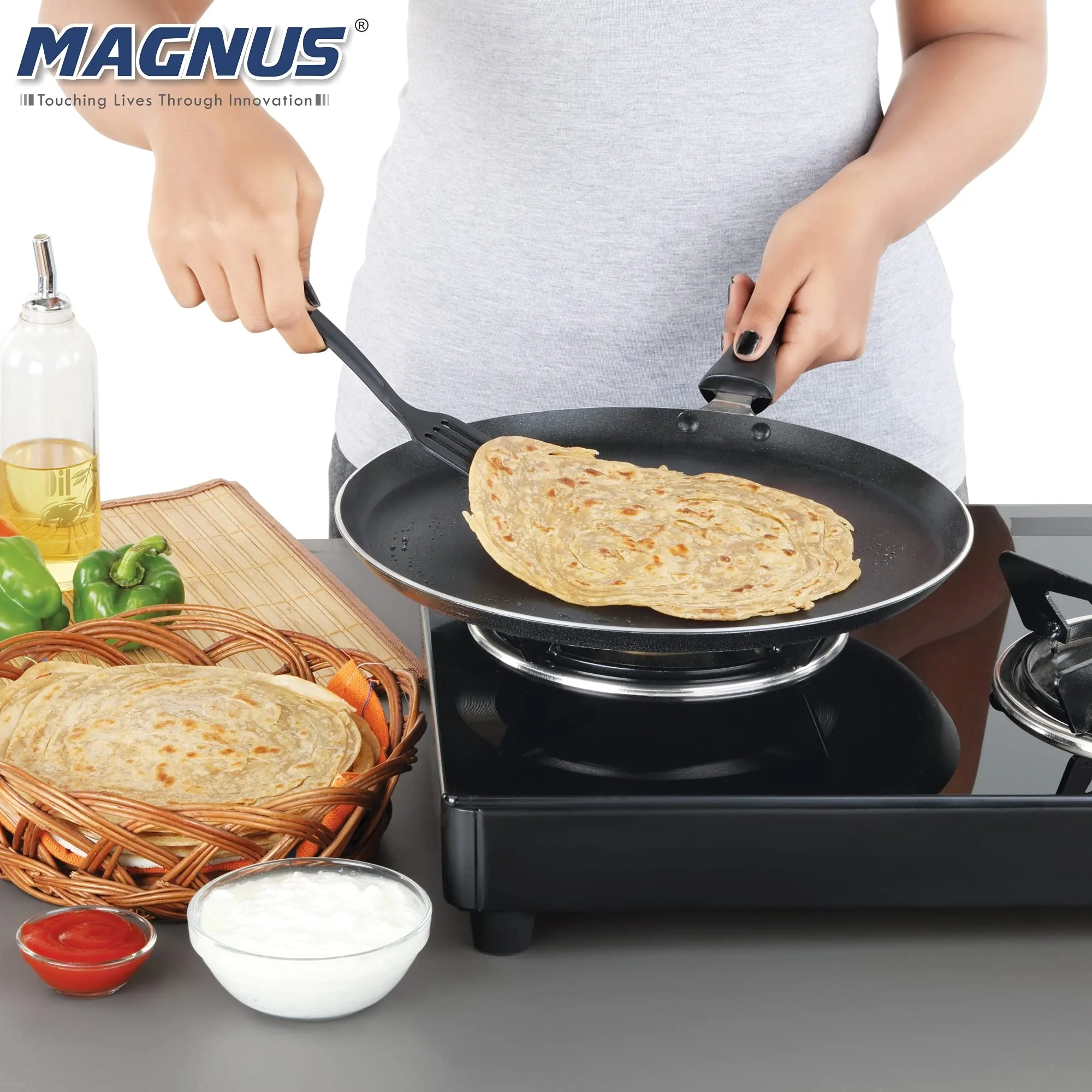 Magnus Optima Non-Stick Aluminum Dosa/Roti Tawa, Gas Stove Compatible,275 mm, 3 mm Thickness, (Grey & Black)