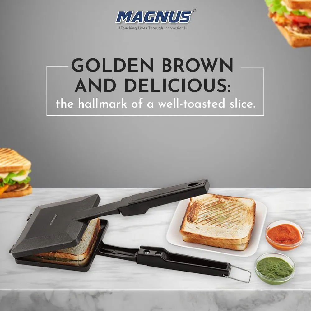 Magnus Optima Non Stick Grill Crispy Toaster for Gas Stoves - Quick Heat-Up, Uniform Cooking, PFOA-Free Non-Stick, Easy Release, Ergonomic Bakelite Handle, No Cut Design