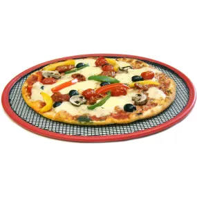 Non-Stick Mesh Pizza Oven Crisper Pan With Silicon Rim Covers, 14" Diameter - SET OF 2