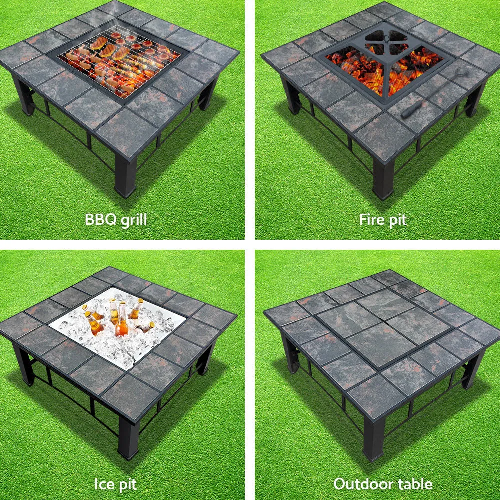 Outdoor Fire Pit BBQ Table Firepit Fireplace Barbeque Grill Smoker Table Ice Pits