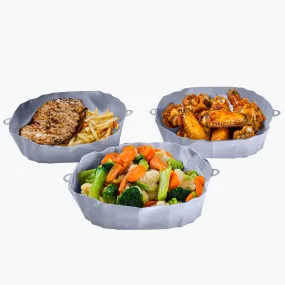 Outlery Silicone Air Fryer Liners Reusable Set Of 3 - Silicone Wire Design, Even Heat Distribution - Prevents Food Sticking, Convenient Handle - Super Thin Grey, 1.7x7.8x7"