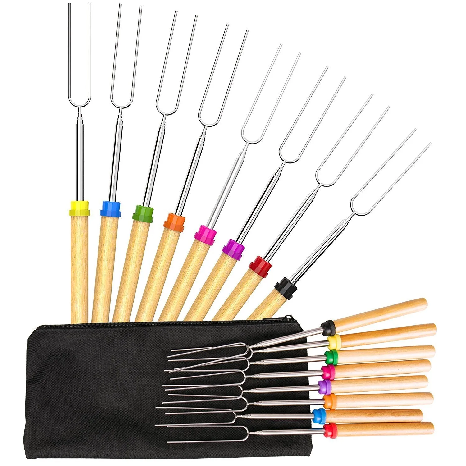 Roasting Sticks, Ezire Marshmallow Roasting Sticks 32 Inch Extendable Forks for BBQ at the Campfire, Set of 8