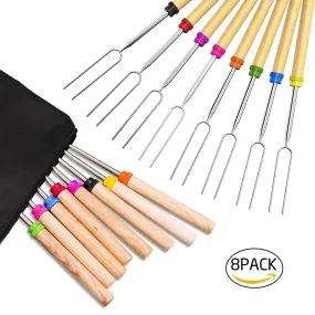 Roasting Sticks, Ezire Marshmallow Roasting Sticks 32 Inch Extendable Forks for BBQ at the Campfire, Set of 8