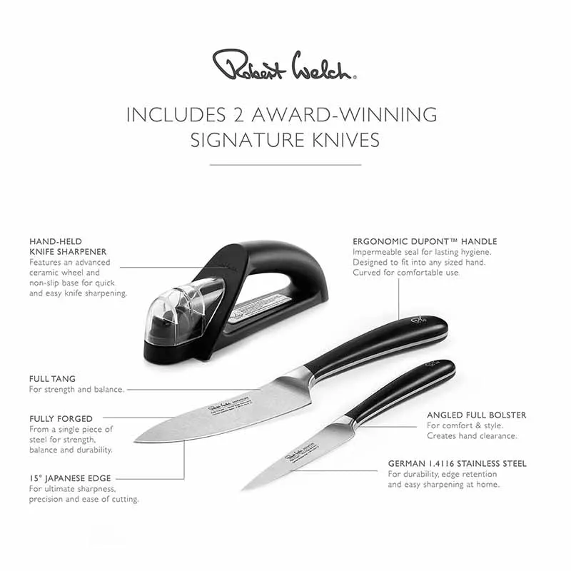 Robert Welch Signature Essentials Kitchen Knife Set with Knife Sharpener