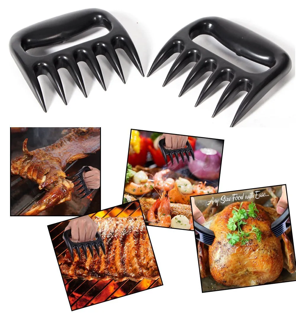 Silicone BBQ /Cooking Gloves -Meat Shredder Claws -Kitchen Tongs -Silicone Brush Set , Silicone Heat Resistant Grilling BBQ, Oven, Grill, Baking, Cooking / Oven Gloves and Barbecue Claws (Black Set)