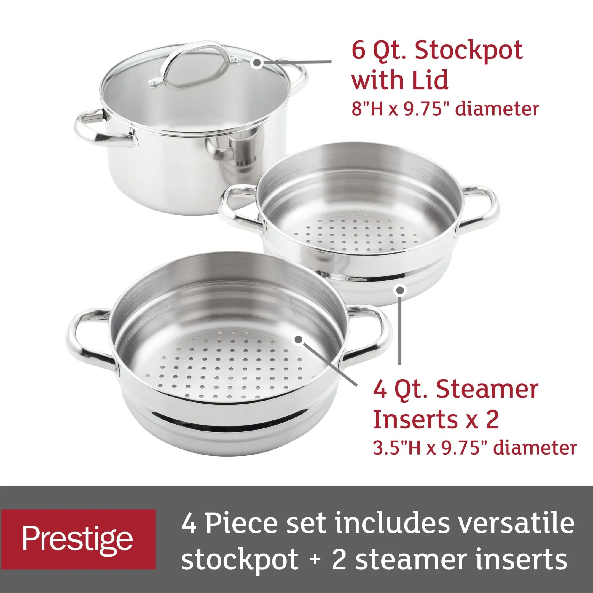 Stainless Steel 6-Quart Steamer Set with Basket