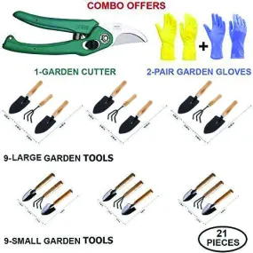 Your Brand Garden 21pc Super Combo-Hand Cultivator(Big 3pc Small 3pc), Small Trowel (Big 3pc Small 3pc), Garden Fork(Big 3pc Small 3pc) , Garden Scissors Pruning Seeds & Reusable Mix Color Glove(2pc)