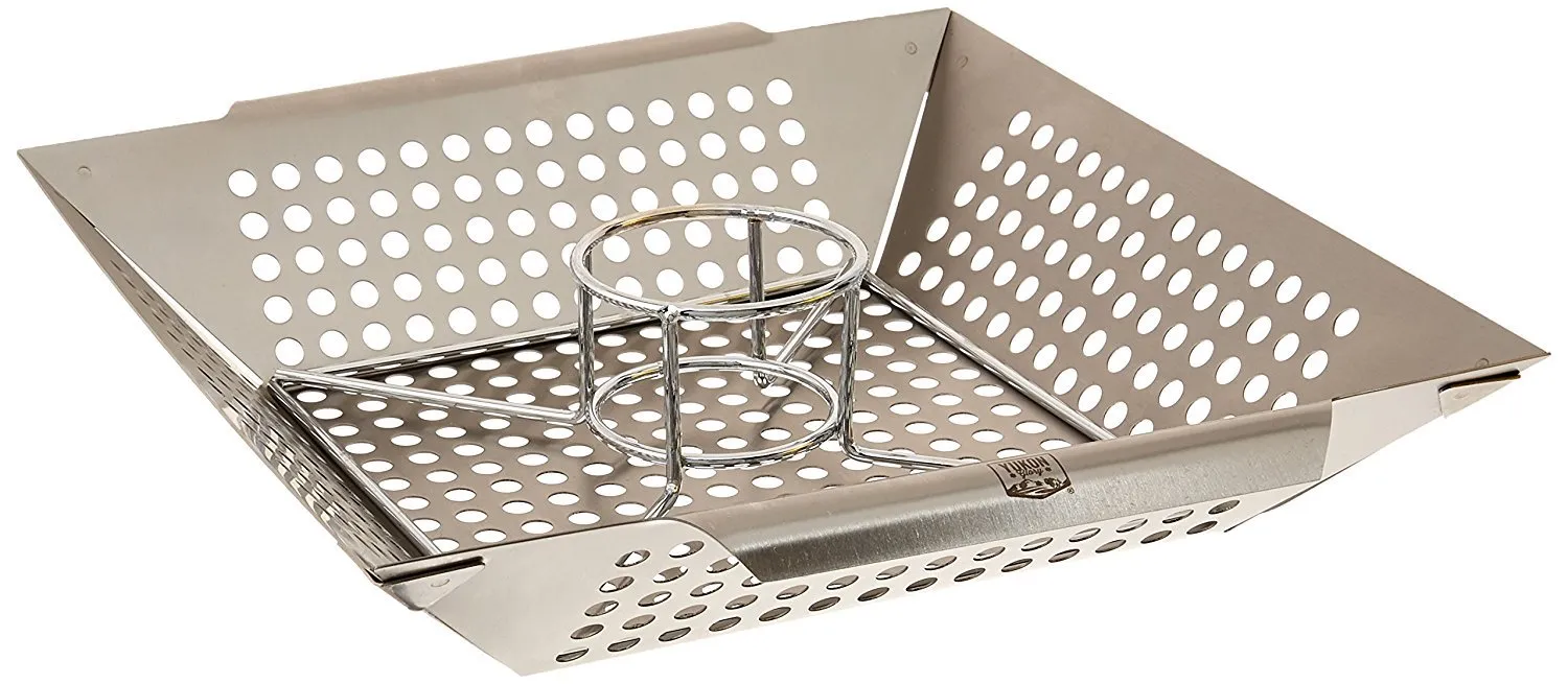 Yukon Glory 2 Piece BBQ Basket And Chicken Rack Set, 12oz Beer Can Holder, Non Stick Grill Work